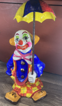 Vintage 1970s Paper Mache Clown With Removable Umbrella 14” - $39.99