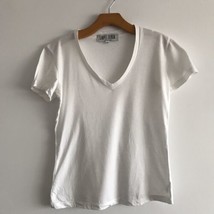 Simple Denim White T-Shirt Womens Large V Neck Short Sleeve Pullover Jersey - $13.89