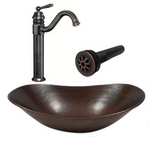 18&quot; Oval Hand Hammered Copper Modern Sleigh Vessel Sink with Drain and 1... - £239.76 GBP