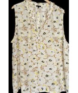 Talbots Top Womens Plus Size 3X Sleeveless Floral Yellow Ruffled Button ... - $23.71