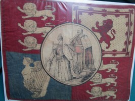 1920S KING Edward VII and Alexandria RED SCARF WITH ENGLISH EMBLEMS [*ART] - $297.98