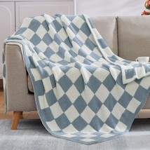 Wrensonge Checkered Throw Blanket, Grey Blue Microfiber Soft Cozy, 50&quot;*70&quot; - £42.05 GBP