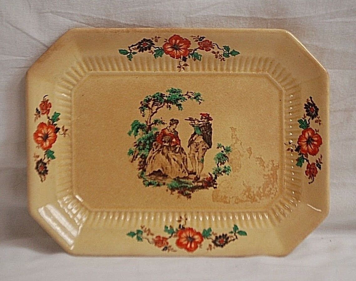 Antique Sun Glo E.R.S.C. Co. Night Stand Tray w Victorian Couple Ribbed ... - $39.59