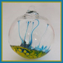 Hanging Glass Ball 4&quot; Diameter Aqua &amp; Yellow Witch Ball (1) WB27 - £15.03 GBP