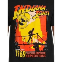 Indiana Jones Mens Retro Graphic TShirt Black 1969 Worldwide Expedition ... - $19.99