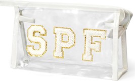  Patch Cosmetic Bag Summer SPF White Varsity Letter Clear Toiletry Bag Aes - £24.70 GBP
