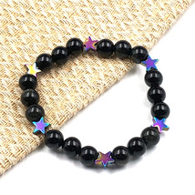 Natural Silver Obsidian &amp; Hematite 8 mm Bead 7.5&quot; Stretch Bracelet SSB-98 - $11.77