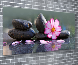 Pebbles And Pink Petals Canvas Print Floral Wall Art 55x24 Inch Ready To Hang - £70.04 GBP