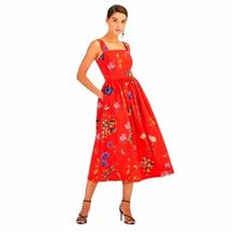 $1.799 New Oscar De La Renta Stunning Red Floral Midi Runway Dress Us 10 - $996.00