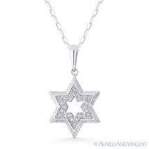 0.06 ct Round Cut Diamond 14k White Gold Star of David Pendant &amp; Chain Necklace - £265.77 GBP