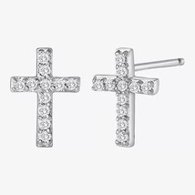 1/10CT Diamante Natural Mini Cruz Tuerca Pendientes En 14K Oro Blanco Plateado - £159.93 GBP