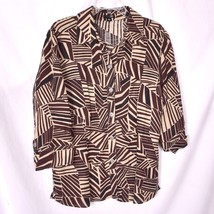 East 5th Abstract Button Front Blouse Size Large Brown Tan - £11.16 GBP