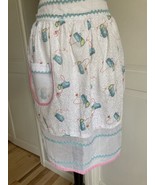 Vtg Mid Century Retro  60s Apron  Knitting Theme MCM Aqua Pink - €33,53 EUR