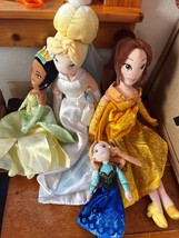 Lot of Disney Green Jasmine Yellow Belle Cinderella Bride &amp; Frozen Plush Princes - £15.23 GBP
