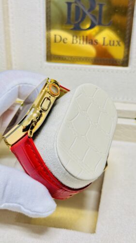 24k Gold Plated Apple Watch ULTRA 2 49mm Red Leather Band 24k Gold Buckle Item image 2