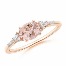 ANGARA Horizontally Set Oval Morganite Solitaire Ring with Trio Diamond Accents - £591.03 GBP