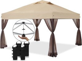 Crown Shades 10X10 Pop Up Canopy With Wheeled Storage Bag, 4 Removable, Beige. - £183.26 GBP