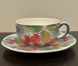 St. Clement France Hand Painted Strawberries and Leaves Majolica Cup and... - £38.15 GBP