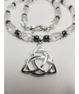 Celtic Knot Pendant Necklace with Iridescent Purple Crystal Pearls - £28.52 GBP