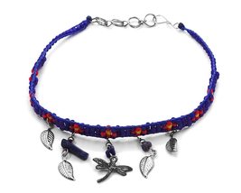Dragonfly Charm Metal Leaf Chip Stone Dangle Seed Beaded Floral Strap Anklet - W - £12.44 GBP