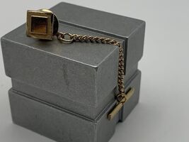 Vintage Swank Gold Tone Round Tie Tack Pin With Chain - $9.90