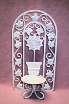 Shabby White Heavy Wrought Iron Pillar Arch Candle Sconce Vines &amp; Topiary Design - £9.37 GBP