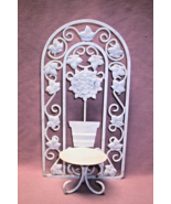 Shabby White Heavy Wrought Iron Pillar Arch Candle Sconce Vines &amp; Topiar... - $12.00