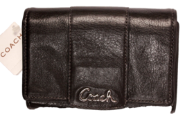 Coach Leather Compact Clutch Wallet Black With Silver Pink Lining NEW Wi... - $122.21 CAD