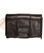 Coach Leather Compact Clutch Wallet Black With Silver Pink Lining NEW Wi... - $121.71 CAD