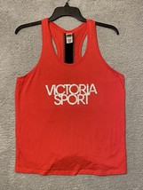 Victoria Sport Open Back Workout Red Tank Top Size Small Glitter Logo - £9.29 GBP