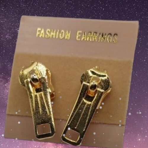 Super Sweet GOLD TONE ZIPPER PULL EARRINGS Small Stud Style  VINTAGE - $20.00