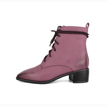 Winter Purple Martin Ankle Boots Woman Genuine Leather Zipper Lace Up Square Toe - £132.98 GBP
