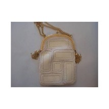 Vintage 1960s Evening Purse -Solar- Crocheted Cream Leather w Gold Baubles - £19.43 GBP