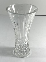 Vintage Block Crystal 7&quot; Flower Vase Heavy Cut Clear Glass Diamond Pattern - £19.72 GBP