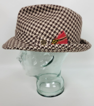 Vintage Richman Brothers Brown Houndstooth Check Tweed Fedora Hat 23.5&quot; 7 1/2 - £31.58 GBP