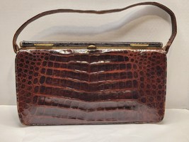 Sterling Bag Alligator Leather Brown Handbag Clasp opening Excellent 50s... - $59.39