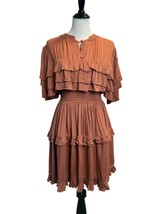 Women’s Ruffle Tiered Dress Smock Waist Romantic Dress Rust Brown BaliEl... - $76.99