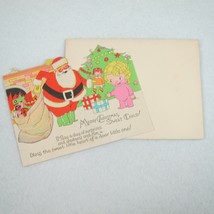 Vintage Christmas Card &amp; Envelope Kewpie Style Girl &amp; Santa Toys Tree Fi... - £7.81 GBP
