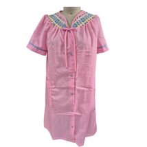 Vtg 1960s Dan-Ellen Poly/Cotton Housecoat Pink/Blue Snap Down Sz M NWOT - $34.20