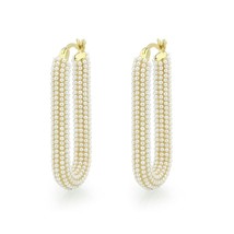 Fashion Women Round Pearl Cluster U Shape Hoop Flash Gold Plated Hinged Earring - £143.33 GBP