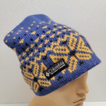 Vintage Columbia Sportswear Wool Knit Winter Hat Beanie Purple Yellow - £15.73 GBP