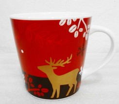 Starbucks 2009 Reindeer Coffee Beans Snow Christmas Red Bone China Mug 16 oz  - £22.39 GBP