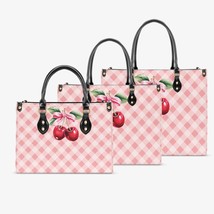 Women&#39;s Tote Bag - Rockabilly - Cherries Apricot Plaid - £47.35 GBP+