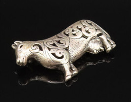 JEZLAINE 925 Silver - Vintage Carved Open Swirl Cow Animal Brooch Pin - BP9594 - £40.25 GBP