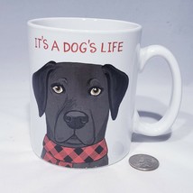 Black Lab Chasing Dexter Mug It&#39;s a Dog&#39;s Life Labrador Dog Red Plaid Scarf EUC - £13.33 GBP