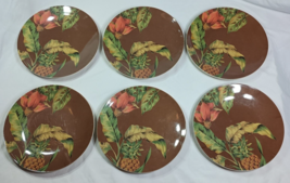 Set of 6 2003 Precidio Erica Friedman Tropical Pineapple Melamine Plates - $19.59