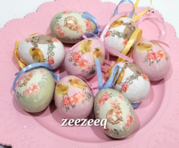 Easter Bunny Rabbit Floral  Egg Ornaments Home Decor Set of 9 - £18.76 GBP