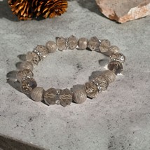 Rhinestone Glass Rondelle Metal Bead Stretch Bracelet 7" Fashion Costume Jewelry - $18.70