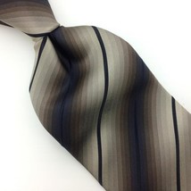 Van Heusen Tie Brown Tan Black Shaded Stripes Silk Necktie Woven Ties I20-153 - £12.52 GBP