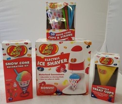 New! Jelly Belly Snow Cone Cups &amp; Straws Decorating Kit Electric Ice Shaver - $29.70